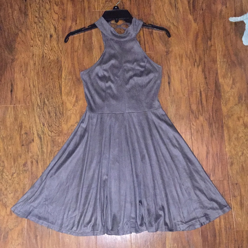 Gray suede high neck dress
